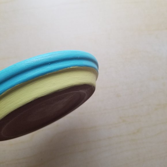 Water Colors/Multi-Colored Decoupaged Blue, Yellow & Pink 4.25 Inch Trinket Dish - Picture 3 of 4